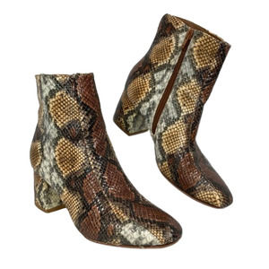 Chinese Laundry‎ Boots Womens Sz 7.5 Brown Snake Print Vegan Block Heel Ankle
